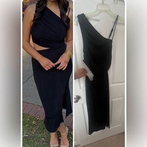 Hello Molly Black One-Shoulder Cutout Midi Dress